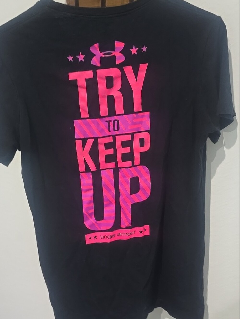 Under Armour Youth Black Tee with Pink RUN Logo - Picture 2 of 2
